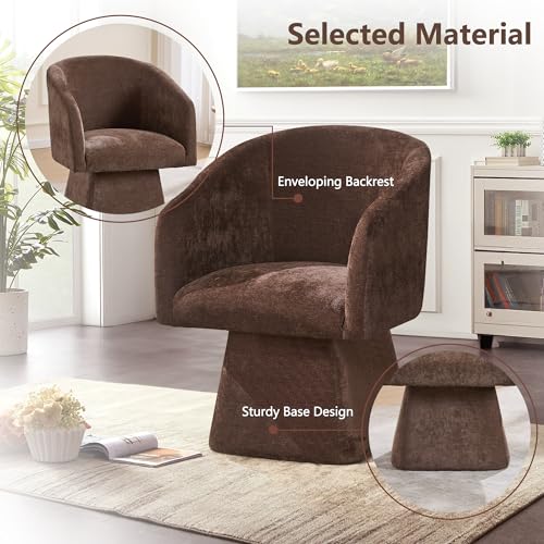 Swivel Modern Accent Chair,Luxury Fabric Upholstered Makeup Chair Comfy Barrel Chair with No Wheels,360°Rotating Vanity Armchair for Living Room Bedroom Office(Brown) - color: Brown, size: Set of 1