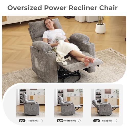 Rocking Chair Nursery with Adjustable Armrests, Electric Glider Recliner Nursing Chair, Power Swivel Recliner Chairs with Massage and Heat, Adjustable Headrest, Dark Grey - color: Dark Grey, size: Power Recliner