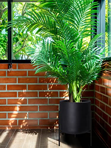 D'vine Dev Cylinder Planter Pot with Metal Stand, Black, 12 in, 96-T-B-3 | Durable Fiberclay Construction, Sleek Modern Design, Heavy-Duty Iron Stand, Drainage Hole & Saucer, Elegant Indoor Display - color: Black, size: Large 12 Inch