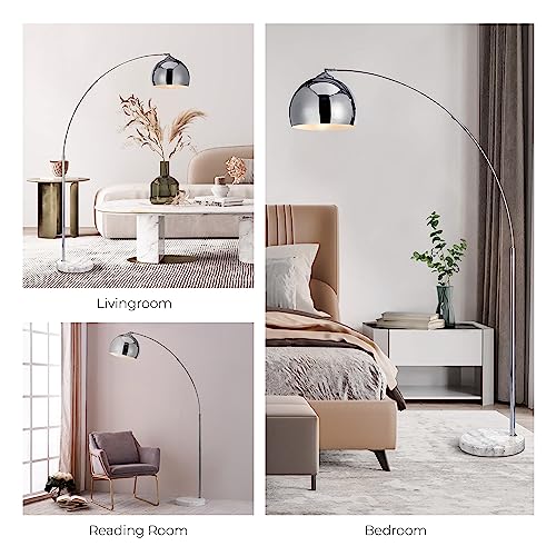 Teamson Home Arquer 68.1" Arc Floor Lamp for Living Rooms, Home Offices, Dining Rooms, Bedrooms with Faux White Marble Base and Chrome Bell Shade - color: Chrome