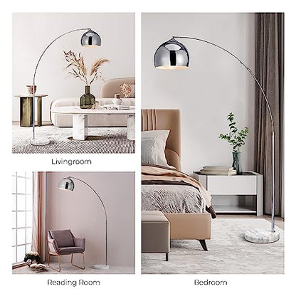 Teamson Home Arquer 68.1" Arc Floor Lamp for Living Rooms, Home Offices, Dining Rooms, Bedrooms with Faux White Marble Base and Chrome Bell Shade - color: Chrome