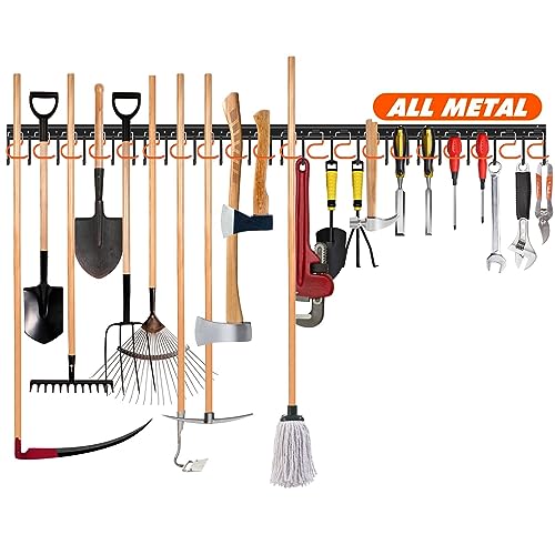 TVKB 68'' All Metal Garden Tool Organizer Adjustable Garage Tool Organizer Wall Mount Garage Organizers and Storage with Heavy Duty Hooks Tool Hangers for Garage Wall, Shed, Garden - size: 68inch(17"x4pack)