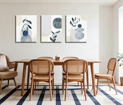 Frimeeme Blue Bohemain Framed Canvas Wall Art Set of 3,Abstract Geometric Line Wall Painting for Bedroom Bathroom, 12"x16" Inches,Framed - color: Framed - Blue Boho Canvas Wall Art, size: 12"L x 16"W x 3Pieces