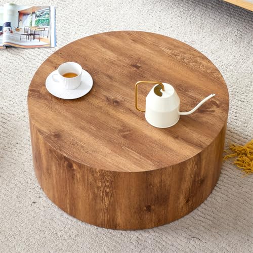 Round Coffee Table, 23.6" Modern Wood Drum Coffee Table, Round Accent Center Table for Living Room Apartment Small Spaces, No Assembly Required - color: 24'' Wood, size: 24'' Round Coffee Table