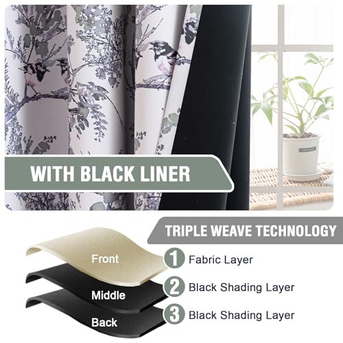 H.VERSAILTEX 꽃무늬 100% 암막 커튼 길이 243.8cm(96인치) 패널 2개 패턴 프린트 빈티지 커튼 그로밋 단열 커튼 드레이프 거실 침실 창문 트리트먼트, 세이지/블랙 - color: 세이지/블랙, size: 52"W x 96"L (Pack of 2)