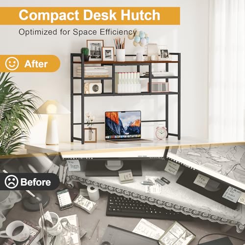 Snughome Desk Shelf, 38.6" Desktop Bookshelf, Desk Hutch Dorm, Countertop Storage Hutch with 5 Shelves for Computer Desk, Multipurpose Wood Desktop Display Organizer Rack for Home Office Dorm