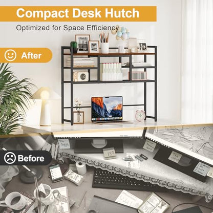 Snughome Desk Shelf, 38.6" Desktop Bookshelf, Desk Hutch Dorm, Countertop Storage Hutch with 5 Shelves for Computer Desk, Multipurpose Wood Desktop Display Organizer Rack for Home Office Dorm