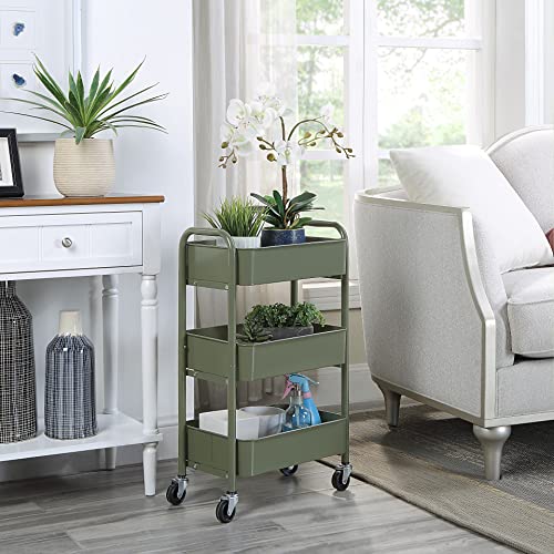 SunnyPoint 3-Tier Delicate Compact Rolling Metal Storage Organizer - Mobile Utility Cart Kitchen/Under Desk Cart with Caster Wheels - Army (15.35" X 10.24" X 26.8"H) - color: Army