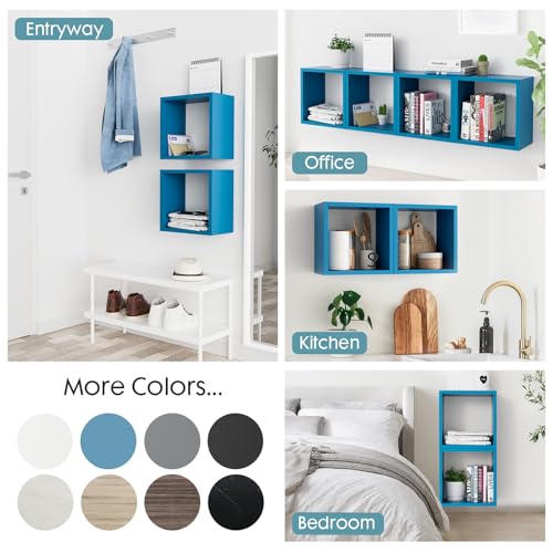 Cube Floating Shelves Set2, Display Shelves Wall Mount 7.75" D x 12.5" W x 12.5" H, (Cyan, Square 2 Cubes) - color: Cyan, size: Square-Set2