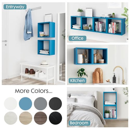 Cube Floating Shelves Set2, Display Shelves Wall Mount 7.75" D x 12.5" W x 12.5" H, (Cyan, Square 2 Cubes) - color: Cyan, size: Square-Set2