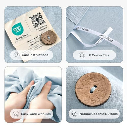 JELLYMONI 100% Washed Cotton Baby Blue Duvet Cover Twin, Linen-Like | OEKO-TEX Certified, Soft, Breathable Percale Bedding with Natural Wrinkle Texture, Button Closure, 2-Piece Set, 68"x90" - color: 01- Baby Blue, size: Twin(68"×90")