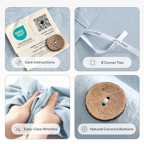 JELLYMONI 100% Washed Cotton Baby Blue Duvet Cover Queen, Linen-Like | OEKO-TEX Certified, Soft, Breathable Percale Bedding with Natural Wrinkle Texture, Button Closure, 3-Piece Set, 90"x90" - color: 01- Baby Blue, size: Queen(90"×90")