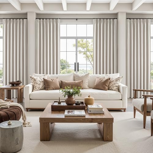 Natural Linen Pinch Pleated Blackout Curtains & Drapes 96 Inch Long Bedroom/Livingroom Farmhouse Curtains 2 Panel Sets, Neutral Track Room Darkening Thermal Insulated 8ft Back Tab Window Curtain - color: Natural, size: 40"W x 96"L (Pack of 2)