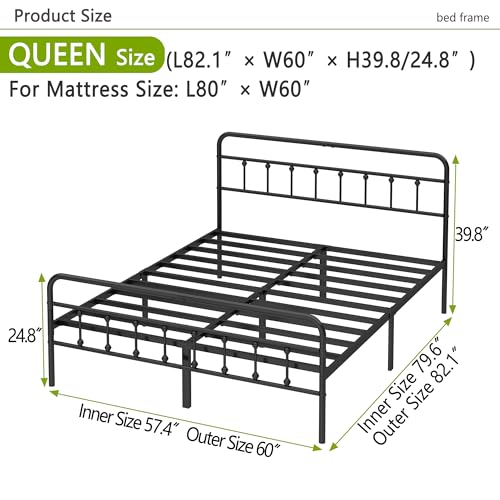Kujielan Metal Bed Frame Queen Size,Easy to Assemble,Black | Structurally Stable, Heavy Duty Steel Slat Supported, No Box Spring Needed, Easy Removal and Transport - size: Queen