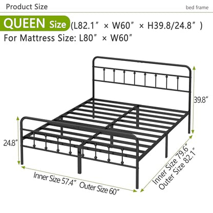 Kujielan Metal Bed Frame Queen Size,Easy to Assemble,Black | Structurally Stable, Heavy Duty Steel Slat Supported, No Box Spring Needed, Easy Removal and Transport - size: Queen