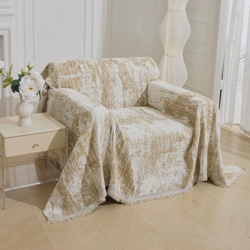 Small Couch Cover Oversized Recliner Covers Washable Armchair Sofa Cover for Dog, Chenille Khaki Abstract Geometric Jacquard Sofa Throw Cover Durable Modern Single Sofa Slipcovers, 71" X 91" - color: U-khaki Abstract, size: 71"x 91"