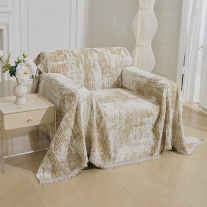 Small Couch Cover Oversized Recliner Covers Washable Armchair Sofa Cover for Dog, Chenille Khaki Abstract Geometric Jacquard Sofa Throw Cover Durable Modern Single Sofa Slipcovers, 71" X 91" - color: U-khaki Abstract, size: 71"x 91"