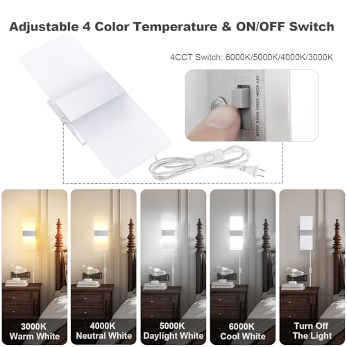 TRLIFE Wall Sconces Plug in, Adjustable 4 Color Temperature Modern LED Wall Sconce, 12W Acrylic Wall Mounted Light Set of 2 Wall Lights with 6FT Plug in Cord for Bedroom Bedside(2 Pack, Silver) - color: Silver-4 Color Temperature, size: 2 Pack