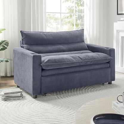 SLEERWAY 3 in 1 Convertible Sleeper Sofa Bed, 56.3" W Easy Pull Out Couch Bed with Dual Cup Holders, Comfy Thick Padding Futon Loveseat with Adjustable Backrest for Living Room Small Space (Grey) - color: Grey, size: 56.3"