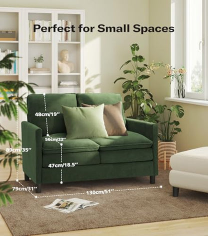 Welzona 3-Layers Cloud Loveseat Sofa, 51" Small Couch, Teddy Small Sofa | Comfy Teddy Fabric, Washable Covers, Tool-Free Setup, All-wood Futon Couch for Living Room, Bedroom, Small Spaces, Green - color: Green, size: cloud loveseat