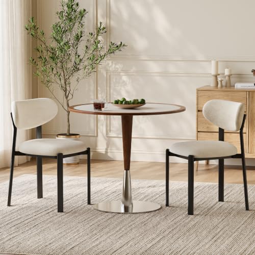 Dining Chairs Set of 2, Modern Upholstered Fabric Kitchen Chairs | Textured Fabric, Curved Back, Upholstered Seat, Metal Frame, Dining Room, Kitchen, Breakfast Nook, Restaurant, Beige - color: Beige, size: Set of 2