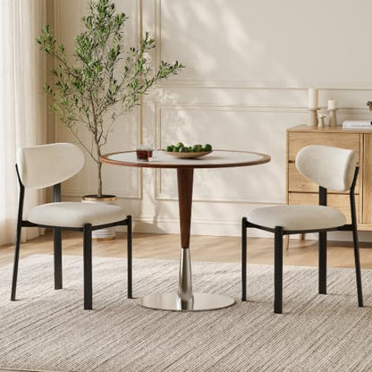 Dining Chairs Set of 2, Modern Upholstered Fabric Kitchen Chairs | Textured Fabric, Curved Back, Upholstered Seat, Metal Frame, Dining Room, Kitchen, Breakfast Nook, Restaurant, Beige - color: Beige, size: Set of 2