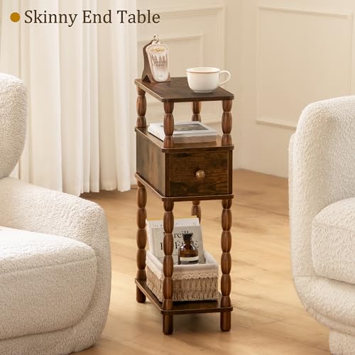 MaxSmeo Narrow Nightstand with Drawer, Narrow End Table with Storage, Skinny Small Side Table Living Room for Small Spaces, Bedroom (Rustic Brown) - color: Rustic Brown
