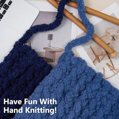 Cozyful Chunky Yarn for Hand Knitting - #10 Chunky Chenille Yarn, Jumbo Big Thick Chunky Yarns for Crocheting, Super Bulky Chunky Knit Blanket Yarns, 8 Skein (22yd, 8oz/Skein), Country & Navy - color: Country Blue & Navy
