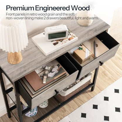 HOOBRO 29.5" Narrow Console Table with 2 Fabric Drawers, Sofa Table, Small Entryway Table with 3-Tier Storage Shelves, Behind Couch Table, for Living Room, Hallway, Greige and Black BG72XG01 - color: Greige + Black