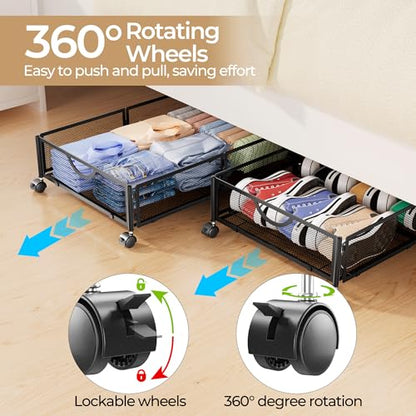 Yecaye 4 Pack Under Bed Storage with Wheels