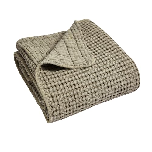 Levtex Home Mills Waffle Twin Bedspread Set (84x104in) with 1 Pillow Sham (26x20in) - Taupe - Cotton Waffle Twin Size Bedspread Set - Lightweight, Soft, Pre-Washed - color: Taupe, size: Twin Bedspread