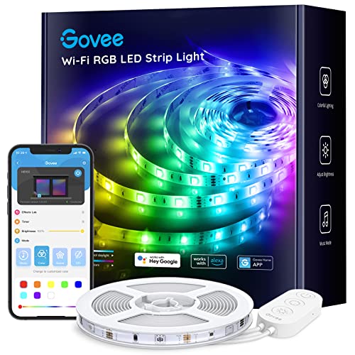 Govee RGB WiFi Led Strip Lights, 16.4ft Smart Led Lights with Music Sync Works with Alexa & Google Assistant, Smart Light Strip for Bedroom, Party, Eaves (ETL Certified Adapter Included)