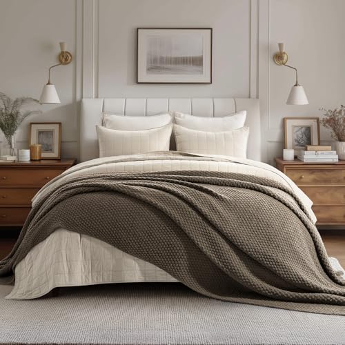 EVERGRACEHOME Chunky Chenille Knit Throw Blanket, 108x92, Mocha Brown | Sculpted Moss Stitch, Chic Modern Farmhouse, All-Season Warmth, OEKO-TEX® Certified, Oversized King for Couch, Bed, Sofa - color: Mocha Brown, size: 108" X 92"