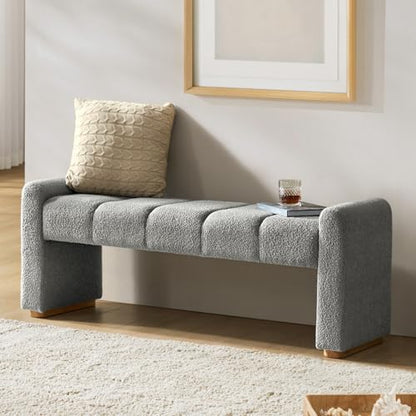 55" Upholstered End of Bed Bench with Rubber Wood Legs,Entryway Ottoman with Thick Padded Cushion for Bedroom and Living Room，Grey - color: Grey