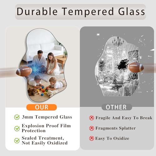 Irregular Wall Mirror, 28"x40" Wavy Cloud Bathroom Vanity Mirrors | Unique Asymmetrical Abstract Mirror with Tempered Glass for Bedroom, Living Room, Entryway, Hallway, Cloakroom - size: 40"L x 28"W