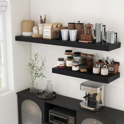 Deep Floating Shelves, 55'' x 12'' Black Shelves for Wall Set of 1 | Invisible Brackets, Engineered Wood, Mounting Hardware Included, 55LBS, Bathroom, Laundry Room, Kitchen, Living Room - color: Black, size: 55W x 12D x 2H, 1 Pack