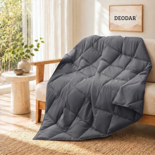 Deodar Down Fiber Throw Blanket Lightweight Packable Throw Indoor & Outdoor | Lightweight Down Throw Blanket for Couch,Outdoor Picnic Lap Soft Comforter for Office Bedroom Dark Grey, Machine Washable - color: Dark Gray