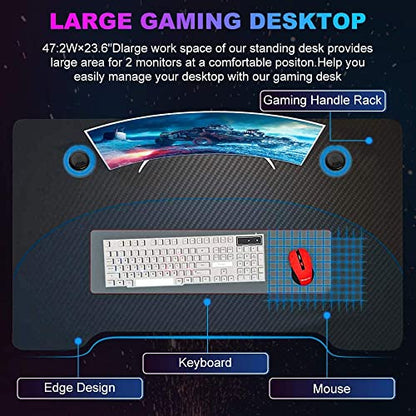 Dkelincs 47 Inch Gaming Desk T-Shaped Computer Desk PC Computer Table Home Office Desk Ergonomic Gamer Workstation with Headphone Hook and Cup Holder, Red - color: Red, size: 47.2 Inch