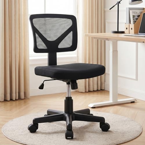 OLIXIS Armless Home Office Chair, Ergonomic Small Desk Chair | Mesh Back, Removable Washable Foam Cushion, Height Adjustable, Rolling Swivel Wheels, Small Space, Black - color: Black