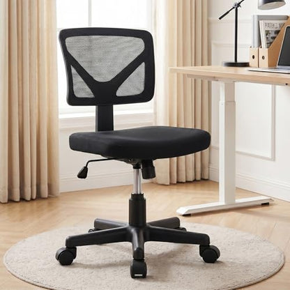 OLIXIS Armless Home Office Chair, Ergonomic Small Desk Chair | Mesh Back, Removable Washable Foam Cushion, Height Adjustable, Rolling Swivel Wheels, Small Space, Black - color: Black