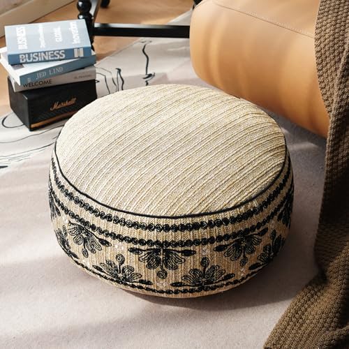 Unstuffed Pouf Cover Ottoman Footrest Boho Foot Stool Floor Bean Bag Floor Chair Storage for Living Room Bedroom Home Decor (Boho Triangles, 20 x 8 Inches Round) - color: Boho Triangles
