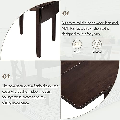 RuiSiSi 3 Piece Drop Leaf Dining Table Set with 2 X-Back Chairs Solid Wood Kitchen Table Set for Kitchen, Dining Room, Small Space, Espresso - color: Espresso, size: 3 Piece