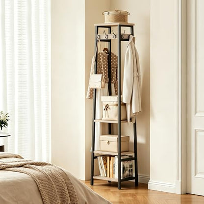 Coat Rack Freestanding with 3 Shelves and 7 Hooks | Coat Stand, Hall Tree Free Standing, Clothes Rack Stand Organizer, Industrial Style, Greige and Black - color: Greige and Black, style: 3 Shelves