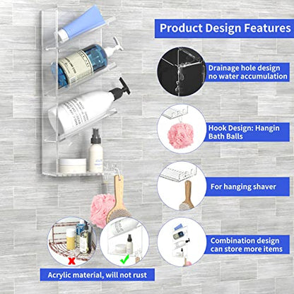 AITEE Acrylic Bathroom Organizer Caddy Shampoo Holder Right Inclined | No drilling, wall mounted with drain holes, inclined shelf, bathroom, acrylic, rustproof, for bathroom toiletries - style: One Shelf