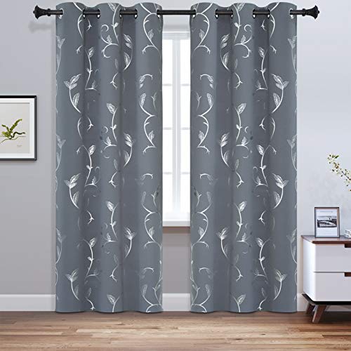 BUHUA Blackout Curtains with Silver Vine Pattern Thermal Insulated Window Curtains 84 Inches Long for Sliding Glass Door 38W by 84L Light Grey 2 Panels - color: Light Grey, size: 38"W x 84"L (Pack of 2)
