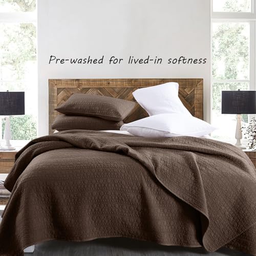 HORIMOTE HOME Quilt Set Twin Size Chocolate, Soft Lightweight Pre-Washed Microfiber Circle Stitches Twin Quilt Bedding Set, All Season Spring Summer Bedspread Coverlet, 1 Pillow Sham, 68x86 Inches - color: Chocolate, size: Twin