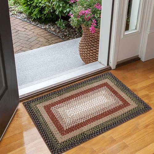 Entryway Area Rug 2x3 Small Machine Washable Bedroom Rug Non Slip | Bathroom Mat Stain Resistant Kitchen Farmhouse Carpet Modern Rustic Area Rugs for Living Room Dining Room, Crimson/Earthy - color: Crimson/Earthy, size: 2' x 3' (Rectangular)
