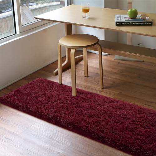Fluffy Burgundy Red 2x4 Hallway Runner Rug - color: A- Wine Red, size: 2' X 4' (Runner)