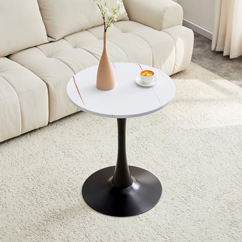 23.6 Inch Round Tulip Dining Table, Modern Pedestal Base Kitchen Table for Small Spaces, Cafe, Living Room - White