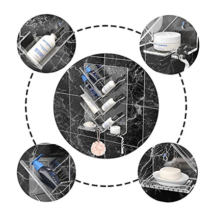 AITEE Acrylic Shower Caddy Organizer, Shampoo Holder Shelf Wall Mounted | 11.8"Lx16"H, for bathroom, acrylic, no drilling, rustproof, stores shampoo body wash, easy wall mount - style: Whole Shelf